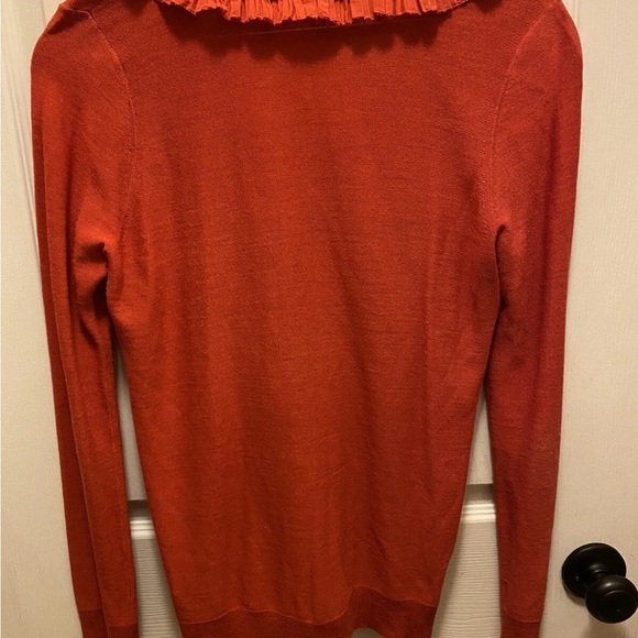 Women's DKNY Turkish Silk Burnt Orange Ruffled Cardigan Sz M EUC!! - Picture 10 of 14